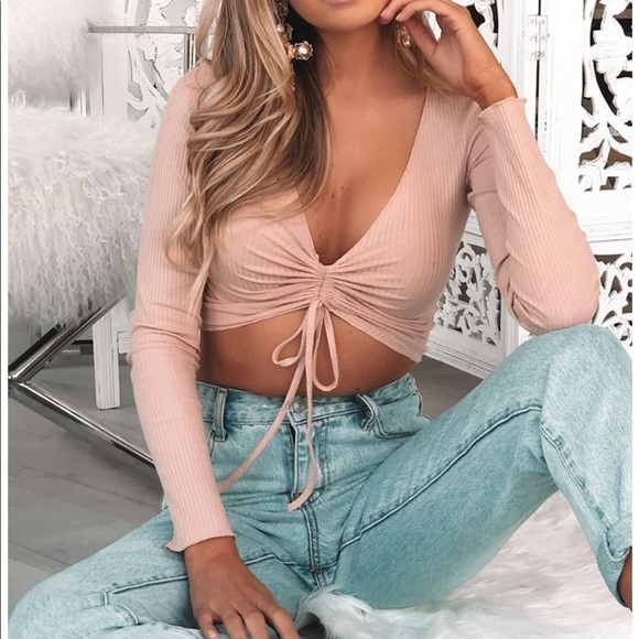 White Fox Boutique Tops - White Fox Long Sleeve Crop top Blush-Rose Colored